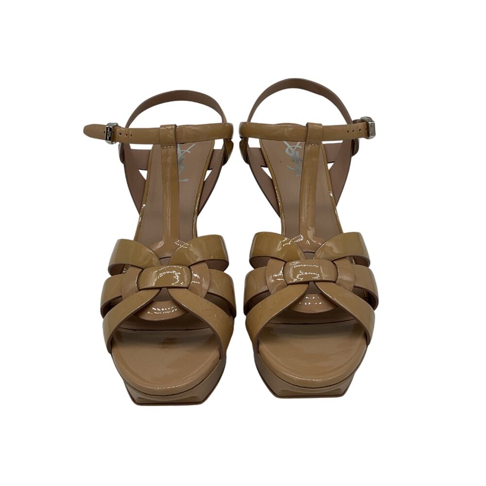 Saint Laurent Patent Beige T Strap Platform Sandals Size 40 EU / US 10 - Picture 4 of 8